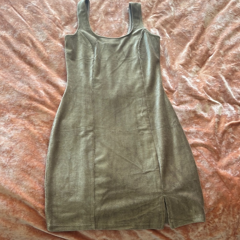 Beige velvet fitted mini dress